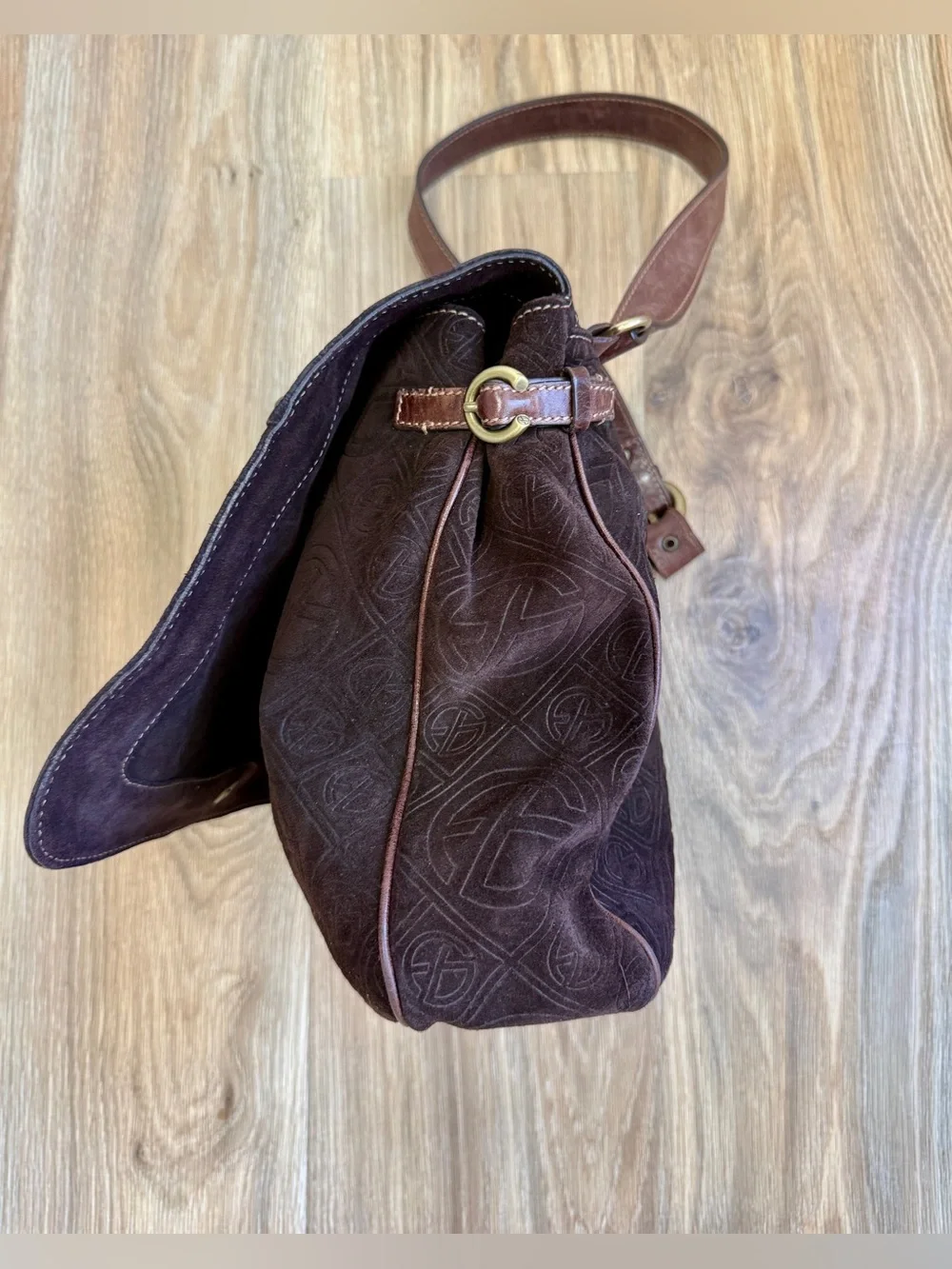Francesco Biasia Embossed Brown Leather Shoulder Crossbody Bag